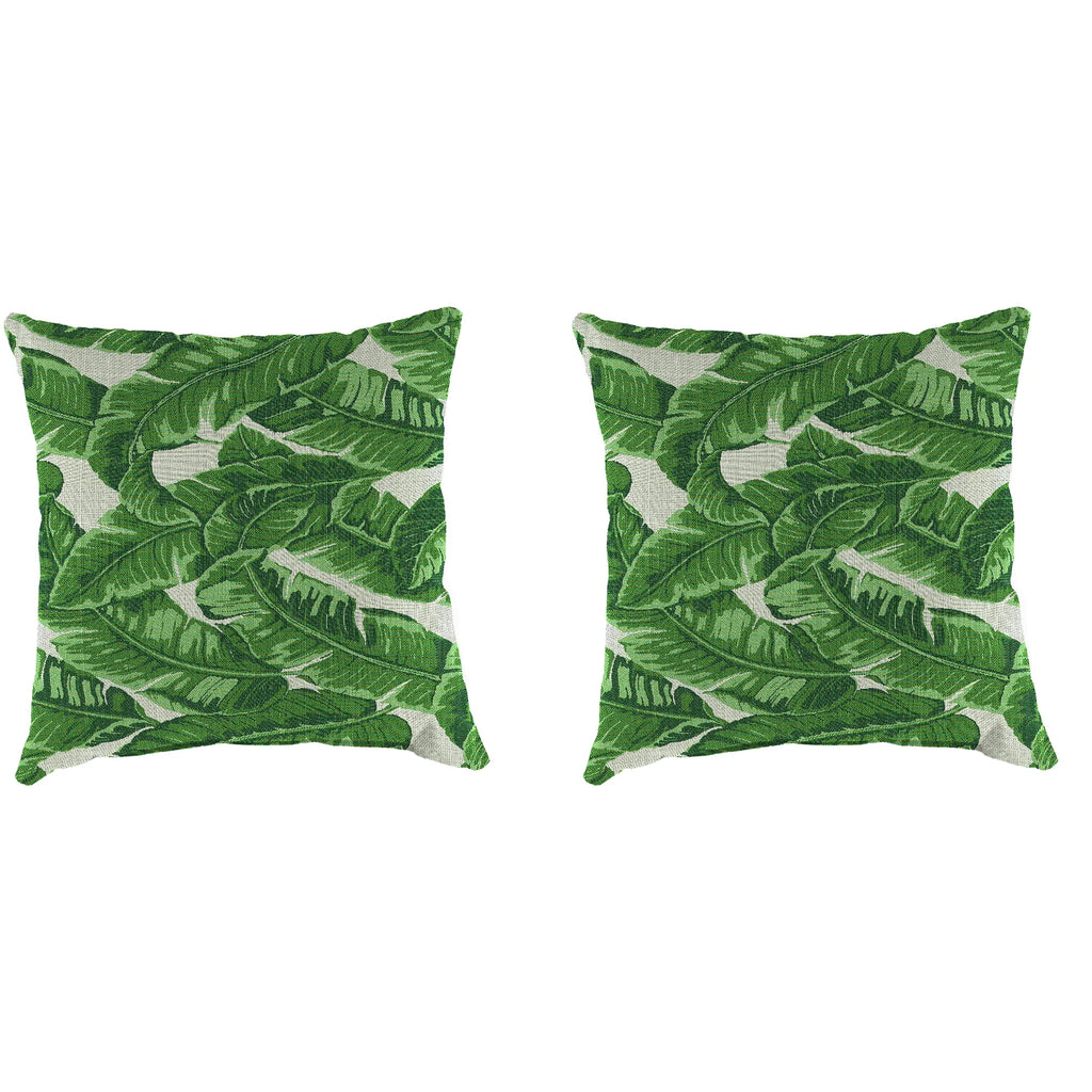 18" x 18" Green Leaves Square Outdoor Throw Pillow, 2 Pack E138